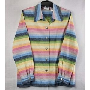 Alfred Dunner Multicolor Striped Blazer Jacket Women's Size 10 Linen Cotton